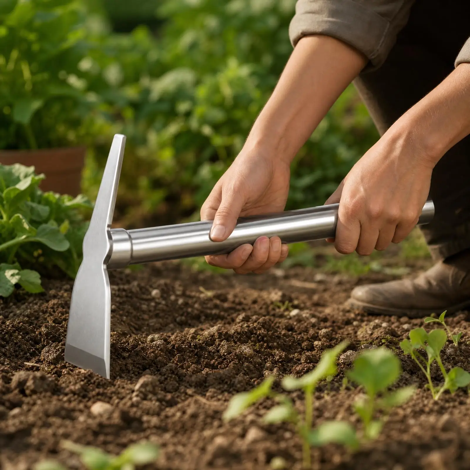 Garden Equipment Stainless Steel Hand Hoe Tool for Planting Beds Flower Containers Short Handle Round End Durable 30