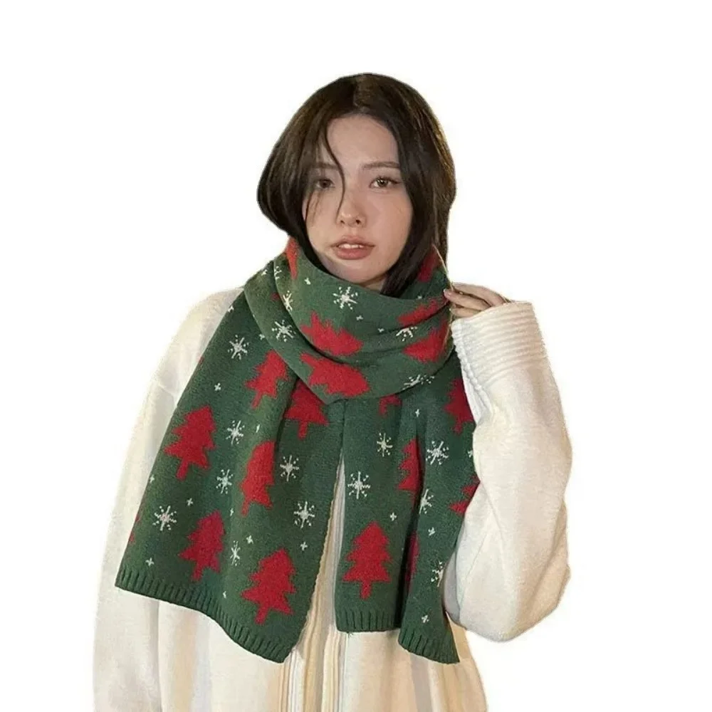 Faux Cashmere Scarf Elegant Christmas Knitted Scarf Red Scarf With Reindeer Comfortable For Christmas School Shopping