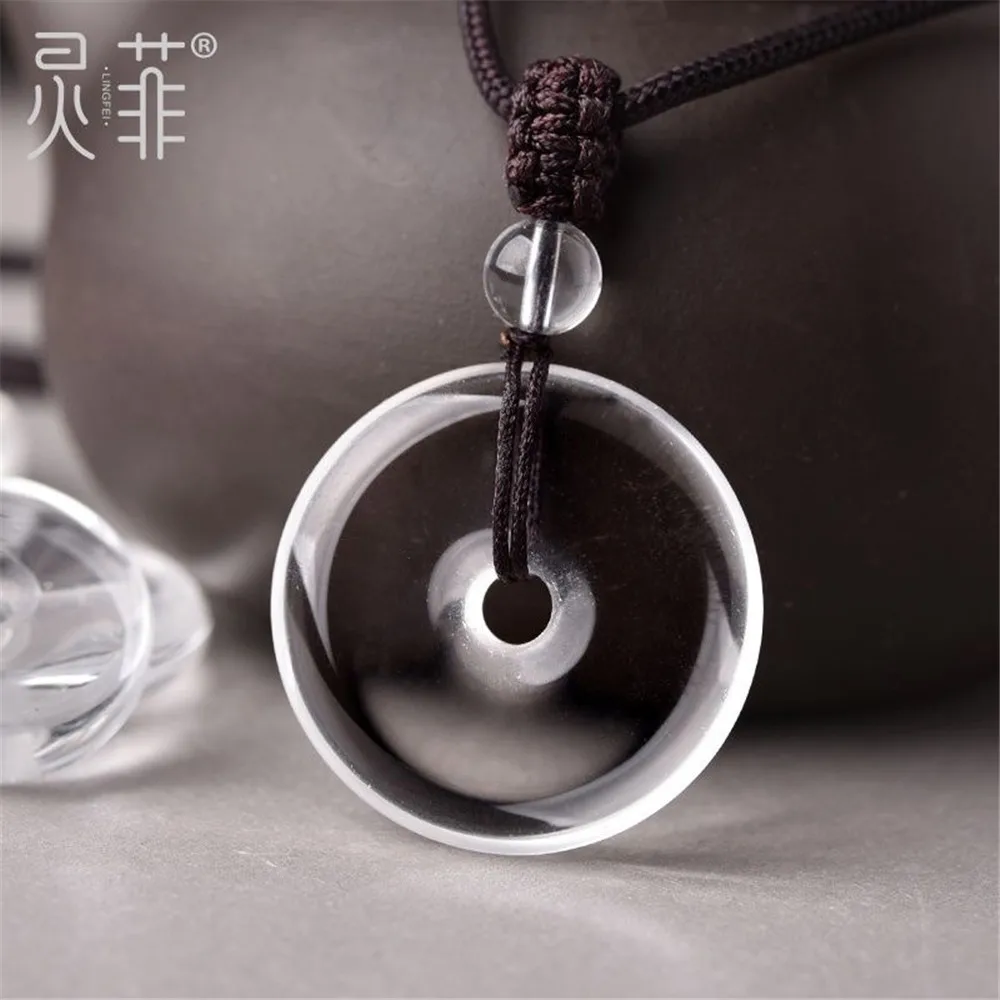 

30mm Natural White Rock Crystal Pendant Jewelry For Woman Lady Men Gift Round Dout Peace Buckle Beads Stone Rope Chains AAAAA