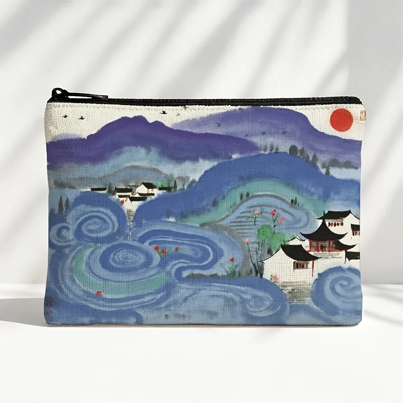 1 Piece of Sunset Cloud Design Makeup Bag - Multifunctional Zipper Pouch for Women, Perfect Travel Zipper Storage Bag, Fun Birthday Gift