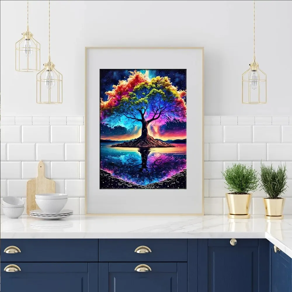 Full Round Diamond Painting Tree 5D Diy Drill Mosaic Landscape Handicrafts Wall Art 30x40cm