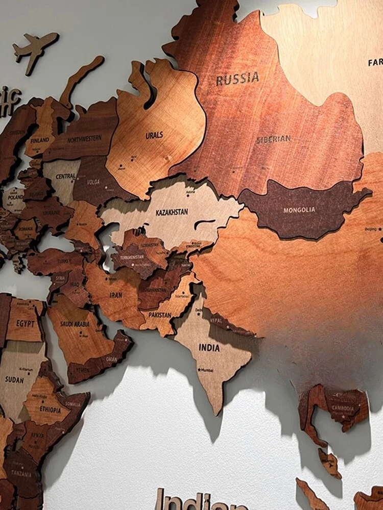Mappa del mondo in legno massello da viaggio nordico soggiorno sfondo decorazione della parete grandi dipinti decorativi ufficio divisione scuola