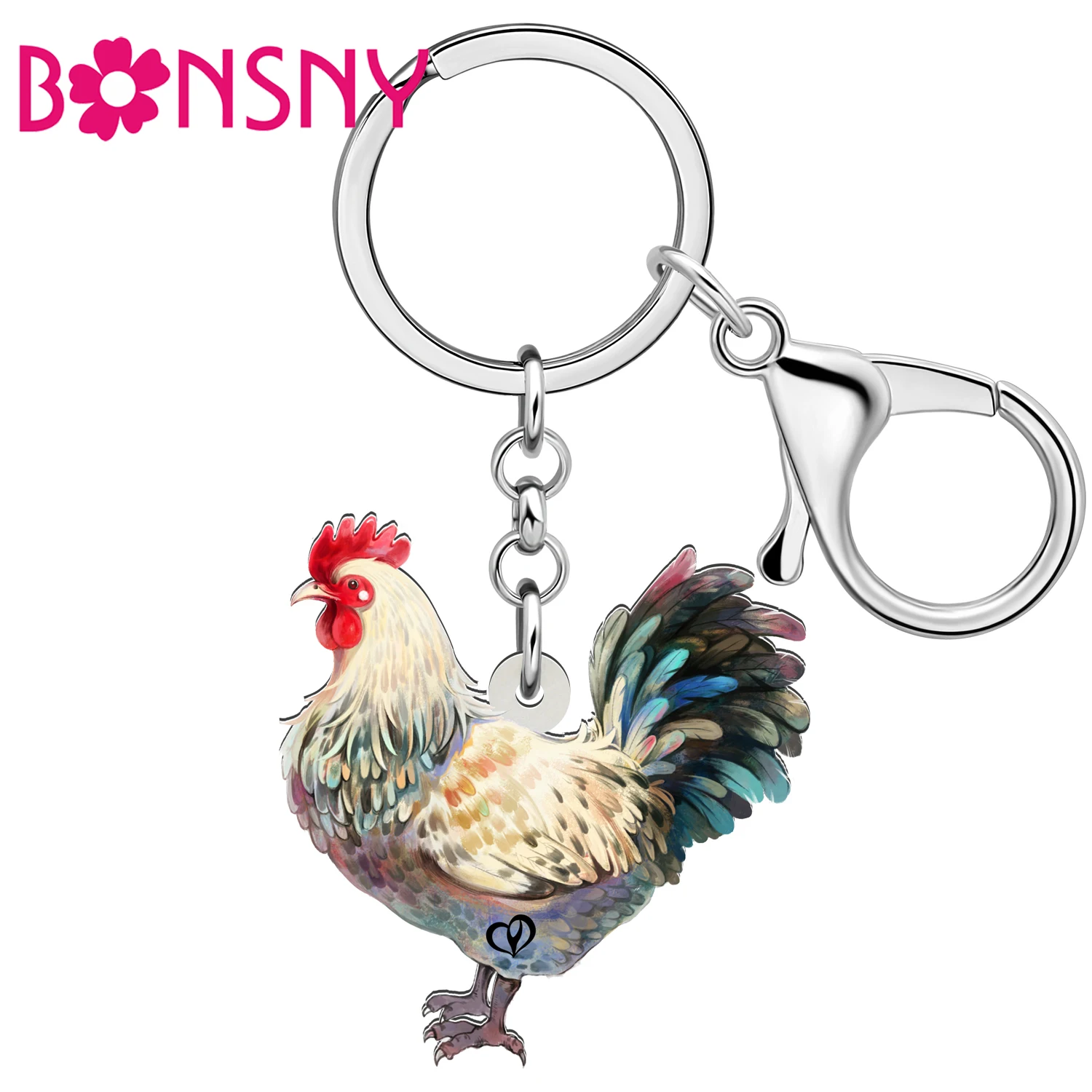 Bonsny-女性のためのアクリルの楽しい農場のキーホルダー,鶏,動物のキーホルダー,子供のためのジュエリー,車のバッグ,友人への贈り物