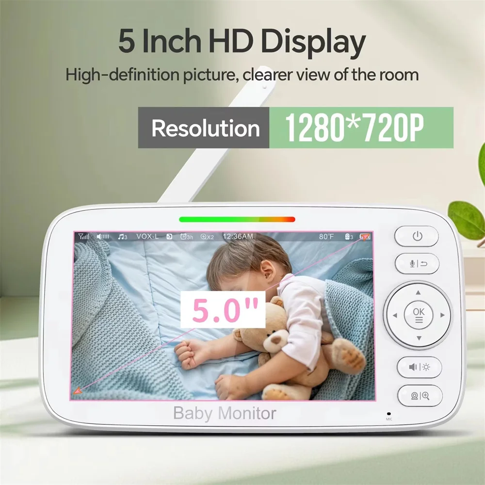 5inch 720P Digital Video Baby  With Camera Crying Detection New Baby Audio Camera BabyPhone