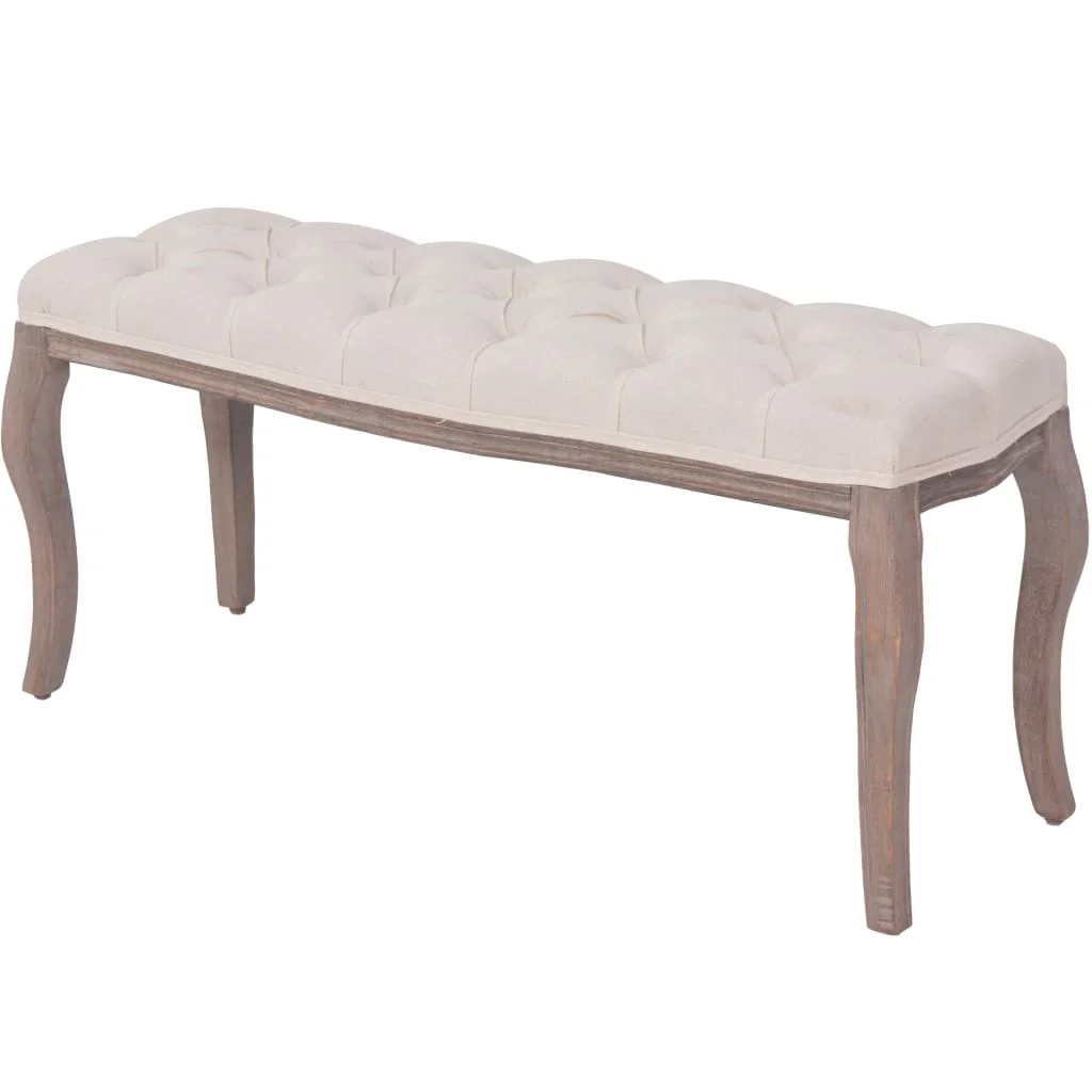 Leinenbank, Massivholz, 110 x 38 x 48 cm, cremeweiß, Nachttischbank für Zuhause, Schlafzimmer, Freizeitbank mit Stauraum für Schlafzimmer, Eingangsbereich