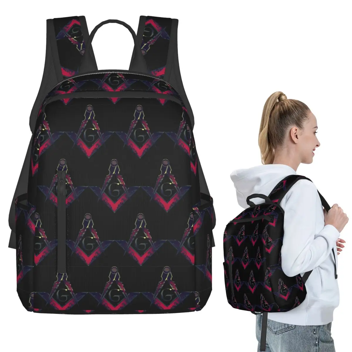 

Freemason Compass Masonic Backpack Student BookBag Children School Bag Computer Shoulder Bags Men Women
