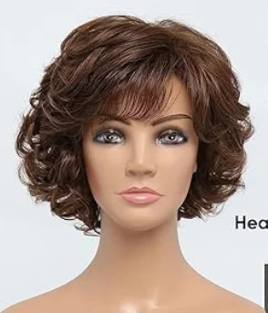 

BESTUNG Short Blonde Curly Wigs for Old Lady Layered Curly Wig with Bangs Wavy Blonde Wig with Dark Roots Natural Synthetic Hair