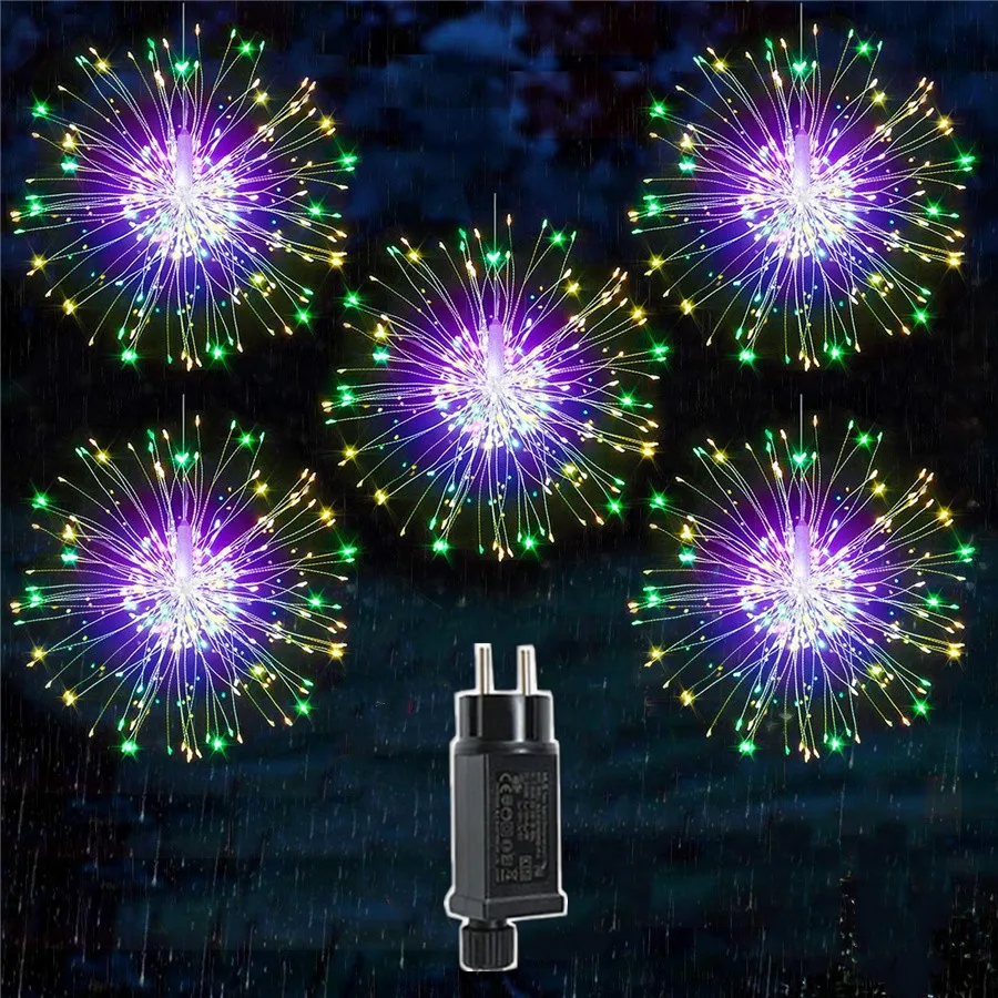 Creative Starburst String Lights Outdoor 10 IN 1 1200LEDs 8 Modes Christmas Garland Fairy Firework Lights for Party Garden Decor