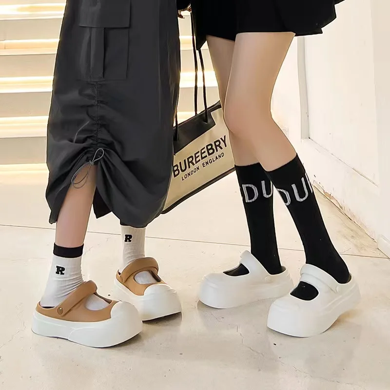 STRONGSHEN Fashion Mary Jane Sandals for Women Summer Platform Fashion Girls Cute Half Slippers Anti Slip Holiday Beach Shoes