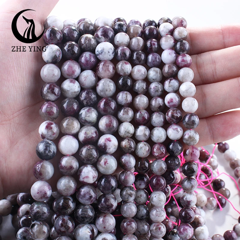 

Zhe Ying Genuine Natural Round Plum Tourmaline Gemstone Beads for DIY Jewelry Making Accessories 6mm 8mm 10mm Full Strand 15"