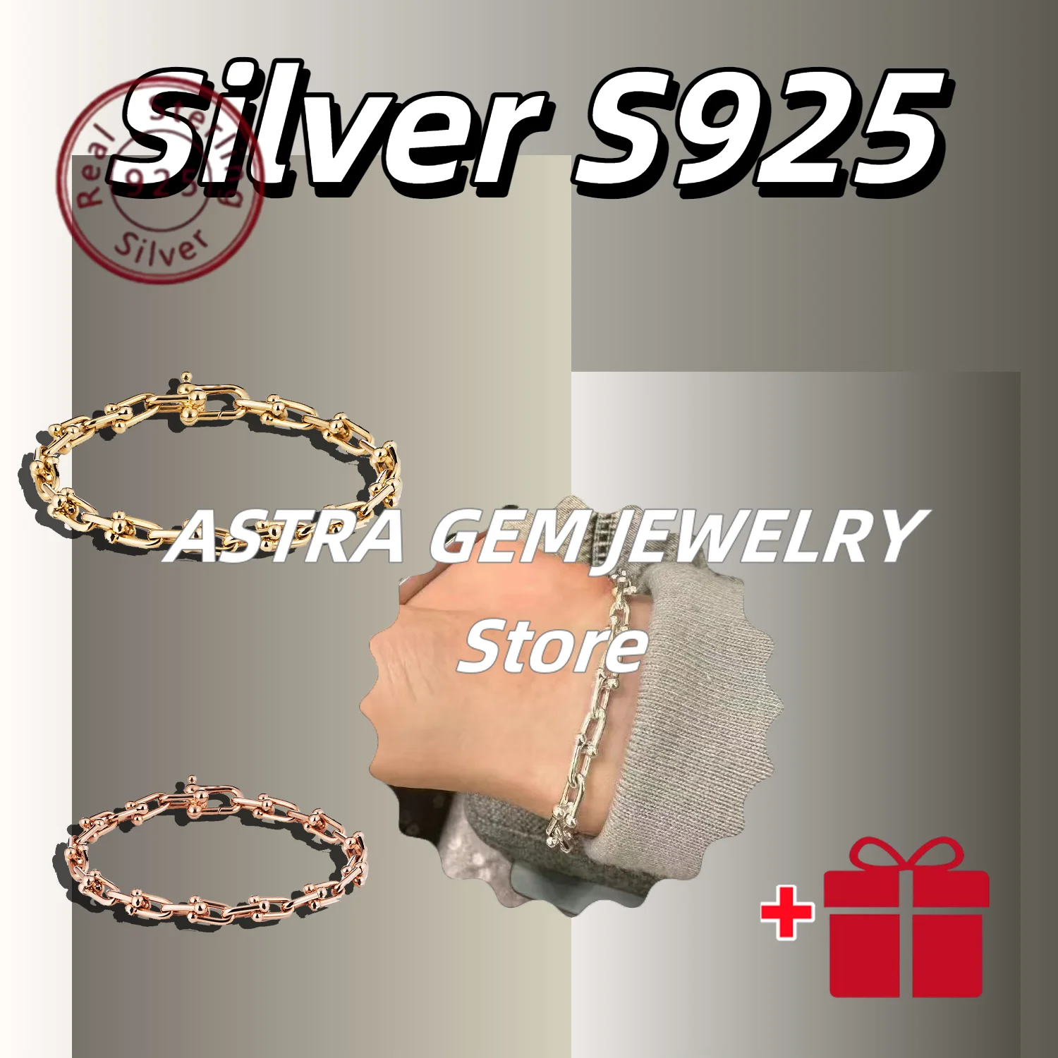 

Light Luxury U-shaped Interlocking Bracelet Made of Pure Silver S925, Men's Charm Jewelry, Dating Display, CharmFashion Accessor