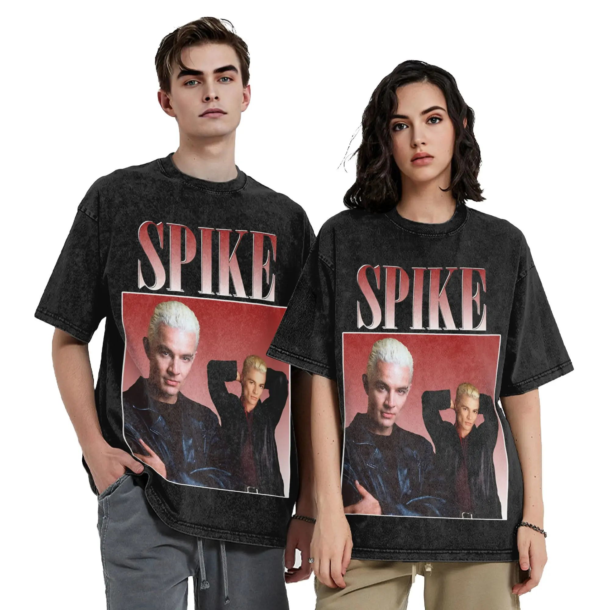 Spike Retro Buffy the Vampire Slayer Washed T Shirt Streetwear Hip Hop Vintage T-Shirts  Tees Men Women Cotton Harajuku Printed