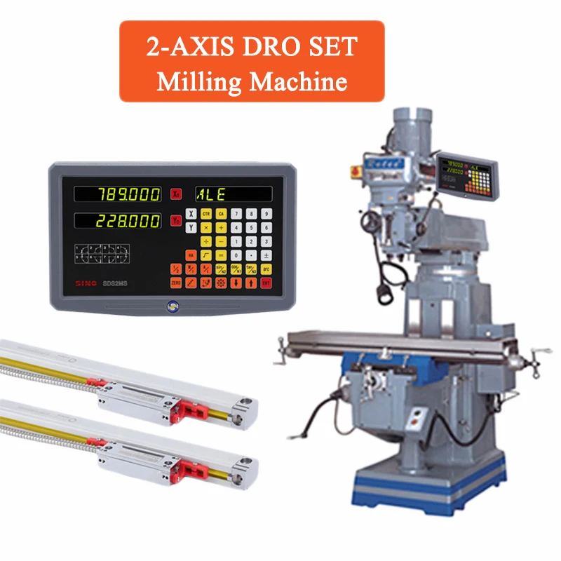 SINO 2 Axis Lathe SDS2MS Dro Set Digital Readout and 2PCS Linear Glass Scales Encoder Sensor 5U TTL 70MM to 1020MM YHSINO