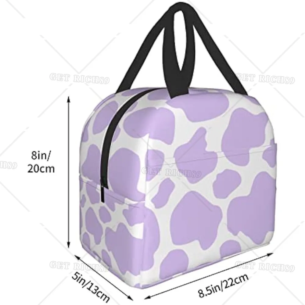 Colorful Cow Print Purple Insulated Lunch Bag Reusable Lunch Box Meal Portable Container Tote for Women Work Travel Picnic