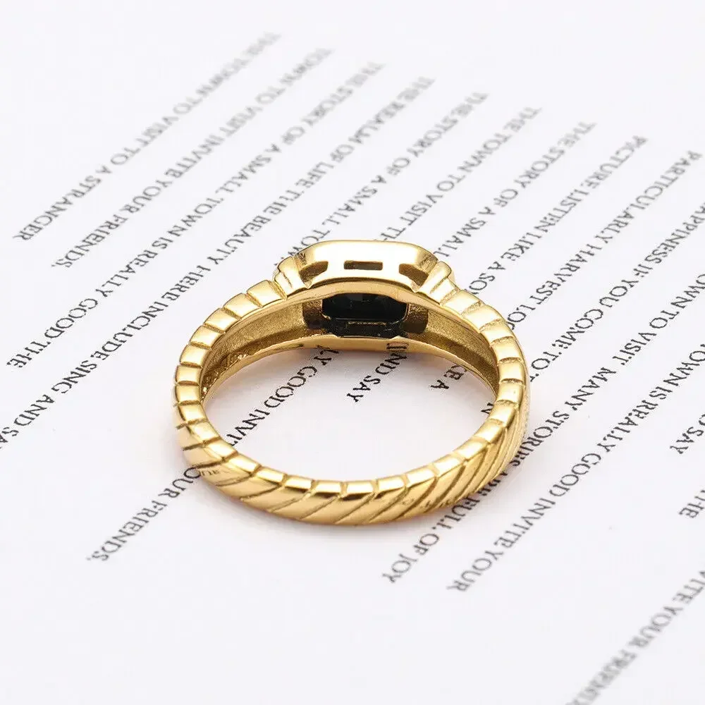 

Stainless Steel Gold Plated Ring Size 6-10, Black Women's Twill Stainless Steel Ring