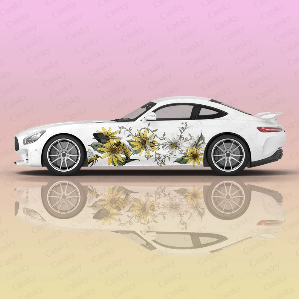 Custom Sunflower Pattern Car Full Wrap Sticker Car Decal Decoration Cut Body Racing Graphic Decal Vinyl Wrap Modern Design