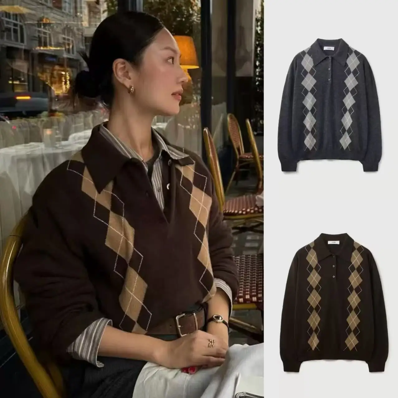 

Вязаный свитер в стиле ретро Briti Sle, свободный длинный воротник-свек, свободный крой, цветной ромбовидный узор, женский трикотаж на пуговицах