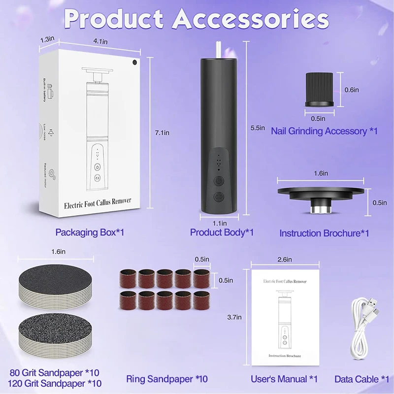 Herramienta para el cuidado de los pies Herramientas eléctricas para el cuidado de los pies y las manos 2 en 1 Esmalte suave para eliminar la piel muerta y las cutículas con arena de repuesto