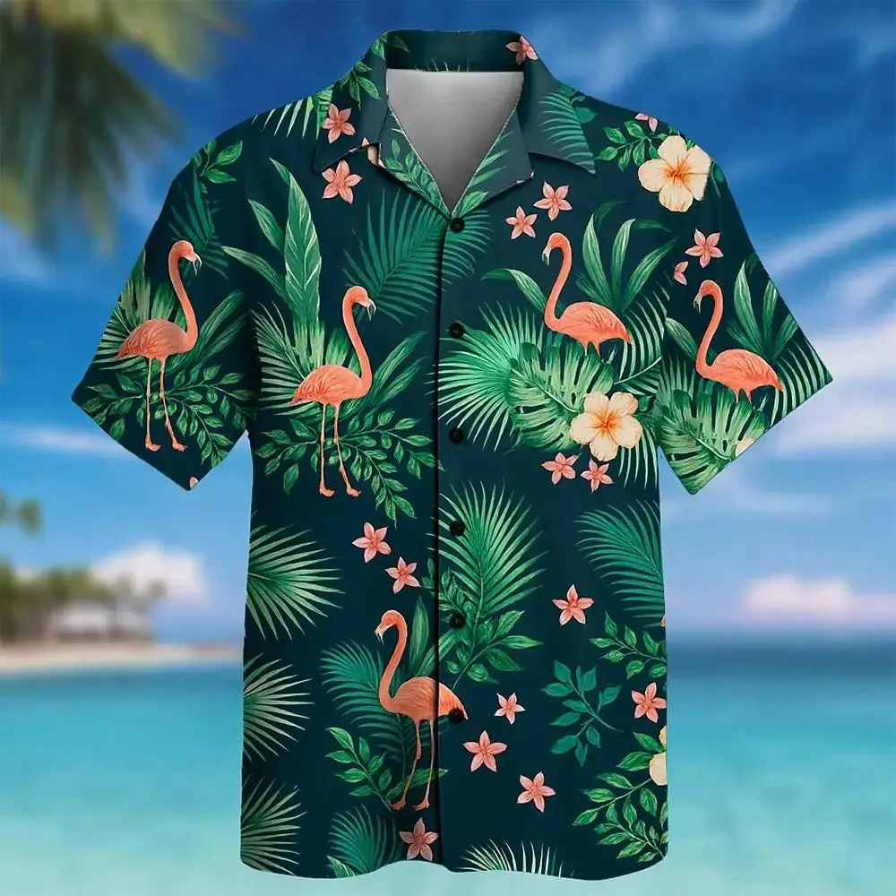 Summer Hawaiian Shirt for Men Shirt Tropical Flowers 3D Print Shirt Short Sleeve Button Beach Lapel Vacation Shirts Men Blouse
