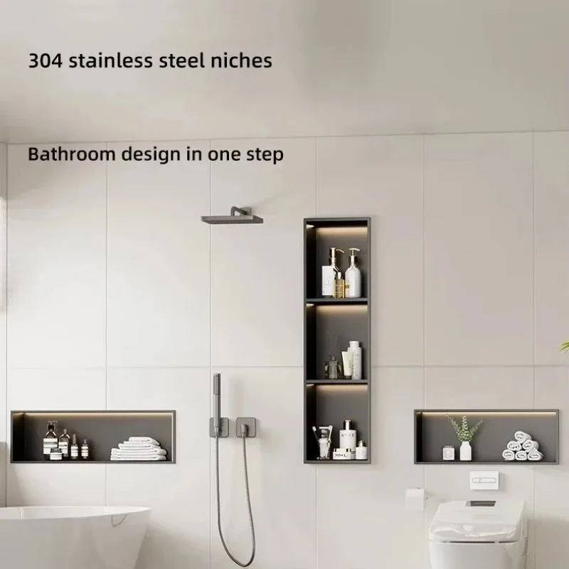 جدار الحمام المتخصصة رف معدني الفولاذ المقاوم للصدأ 1-4 شبكات مقاوم للماء غير قابل للصدأ سهلة التنظيف مصباح ليد الحمام المدمج في المرحاض