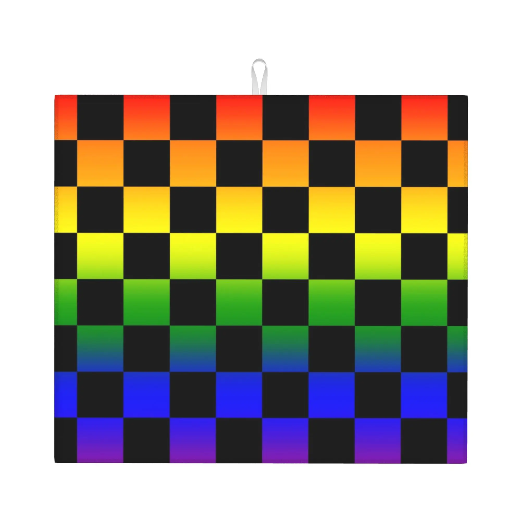 Drying Mat For Kitchen Rainbow Checkers Checkerboard Barware Tableware Oil Proof Reusable  Washable Kitchen Sink Drying Pad