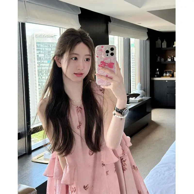 Vestido sin tirantes con estampado floral dulce y picante Vestido de verano femenino y elegante