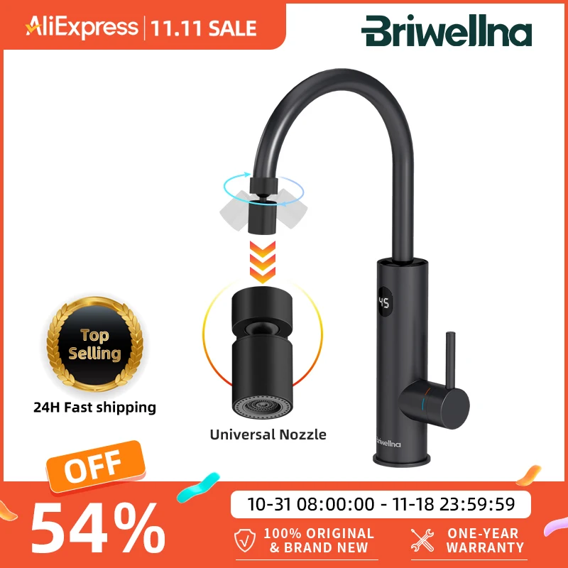 Briwellna Instant Hot Water Heating Faucet 220V Electric Faucet With Universal Adapter Nozzle Stainless Steel Heating Faucet
