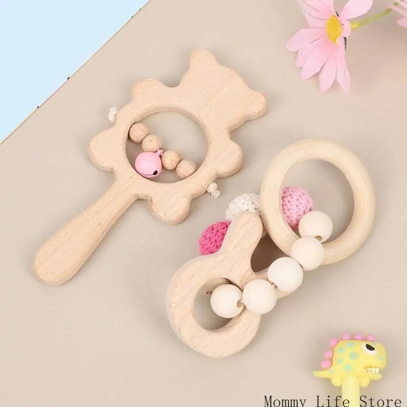 2PCS bằng gỗ rồng đồ chơi teether cho bé gấu tay cầm tay răng re