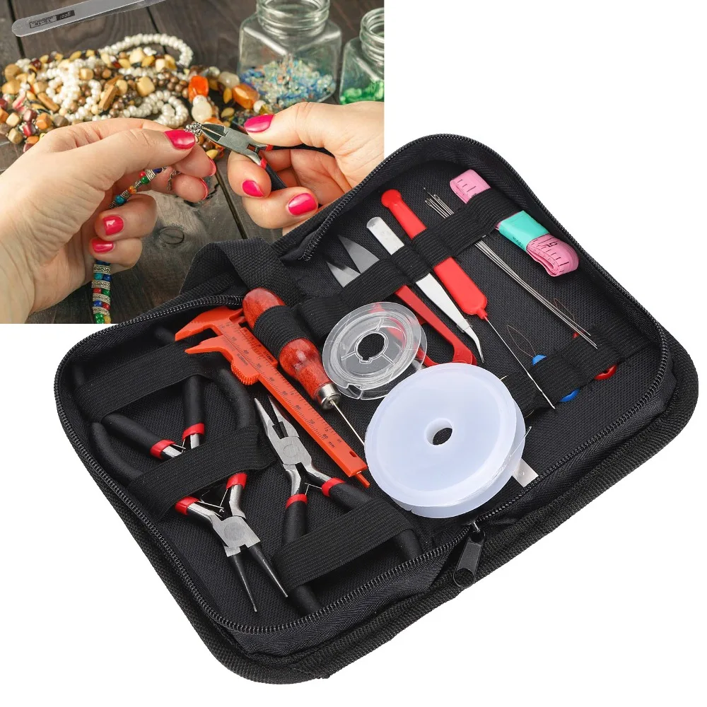 22 Pcs Complete Set Jewelry Making Tool Kit Zippered Oxford Bag Black Jewelry Making Supplies Kit Jewelry Repair Kit