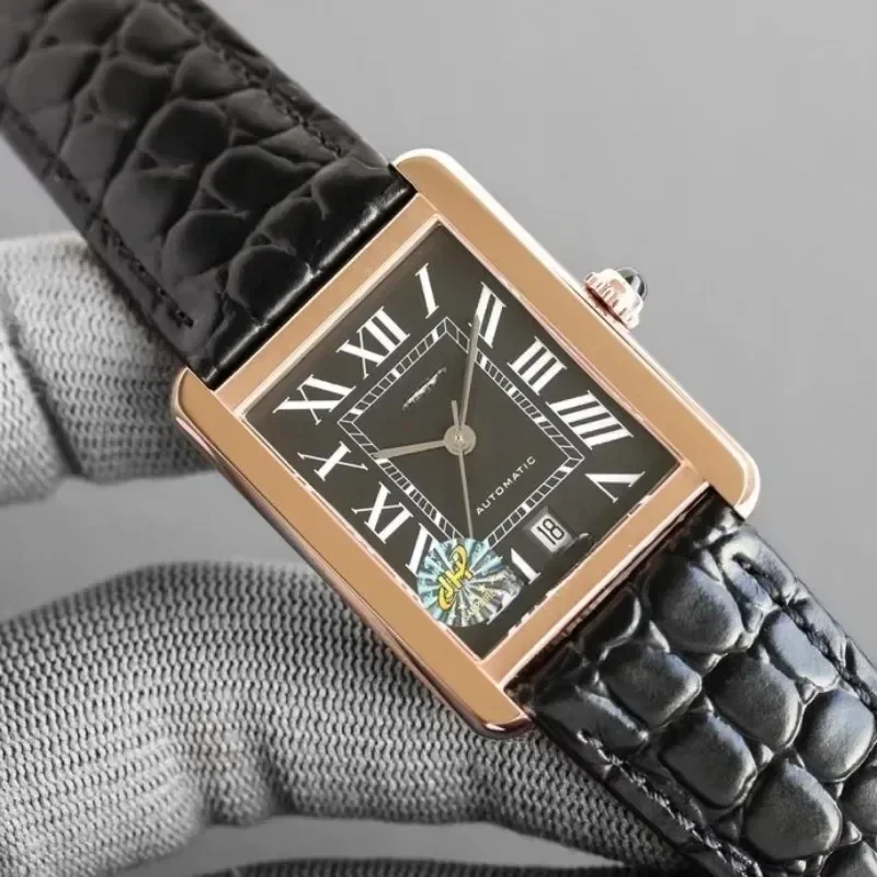 2024 Top imported genuine leather 42mm tank series men\'s luxury noble and exquisite watch automatic mechanical square plate