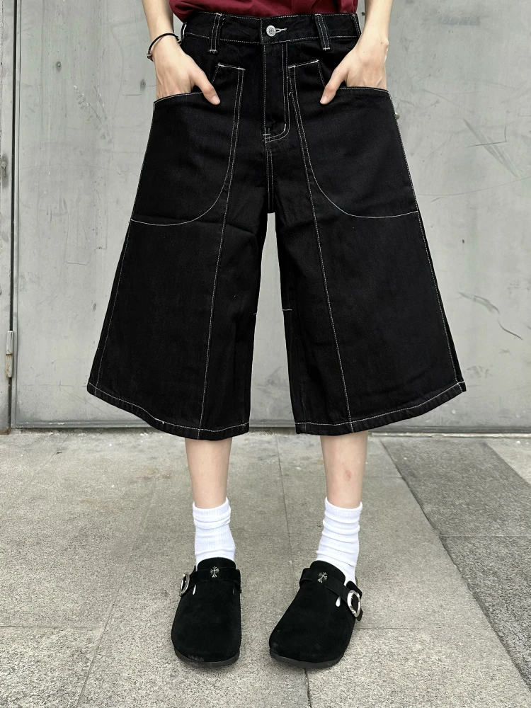 

American Retro Design Sensation Jeans Seven-Foot Loose Wide-Leg orts ex Casual Wear All Seasons Comfortable Denim orts