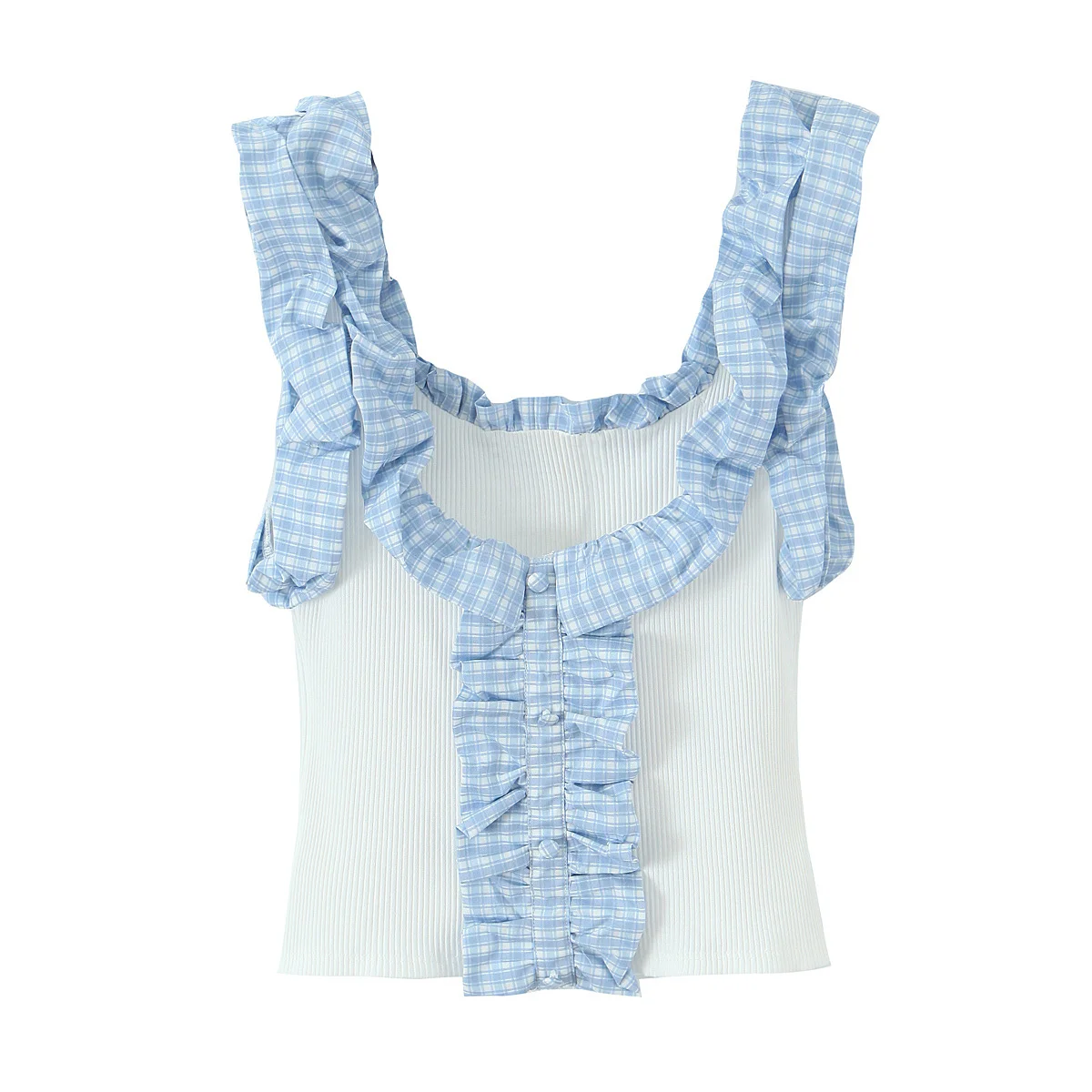 

Korejepo 2025 New Women Clothing European American Style Fashionable Simple Small Grid Ribbed Vest Top