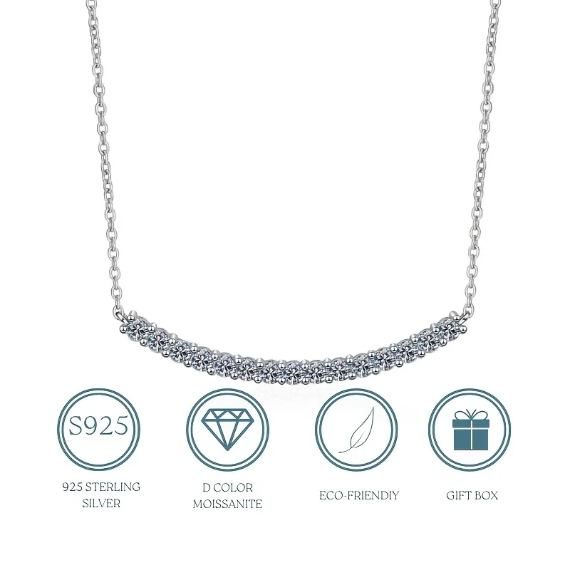 

Tennis Moissanite Necklace Smile Shape Pendant With 925 Sliver Chain Elegant Neck Chain Valentine's Day / Birthday Gift