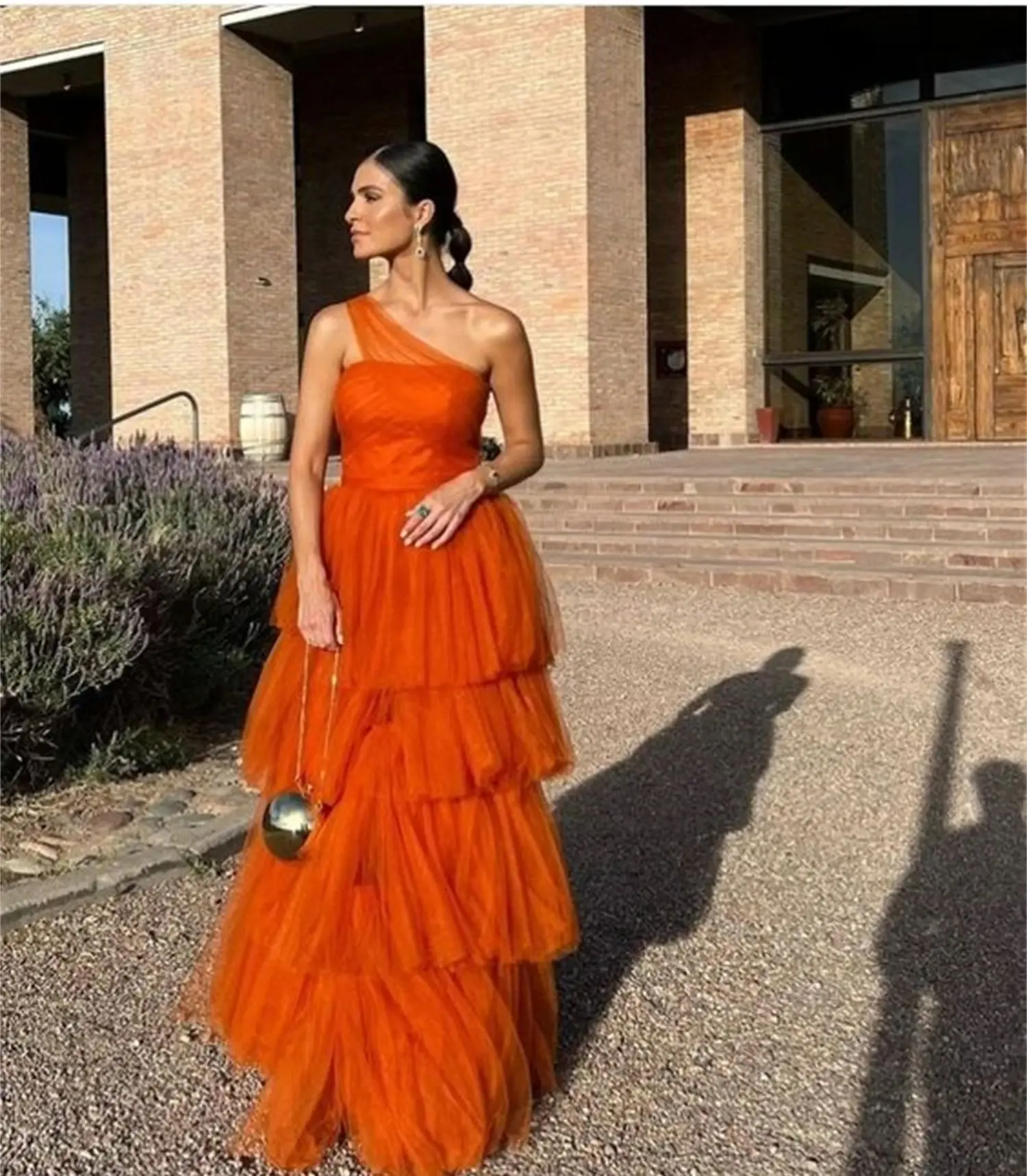 Aileen Layer Long Wedding Party Dress Women Elegant Luxury Evening Dresses 2024 Orange Color Ball Gowns A Line Bridesmaid Mesh