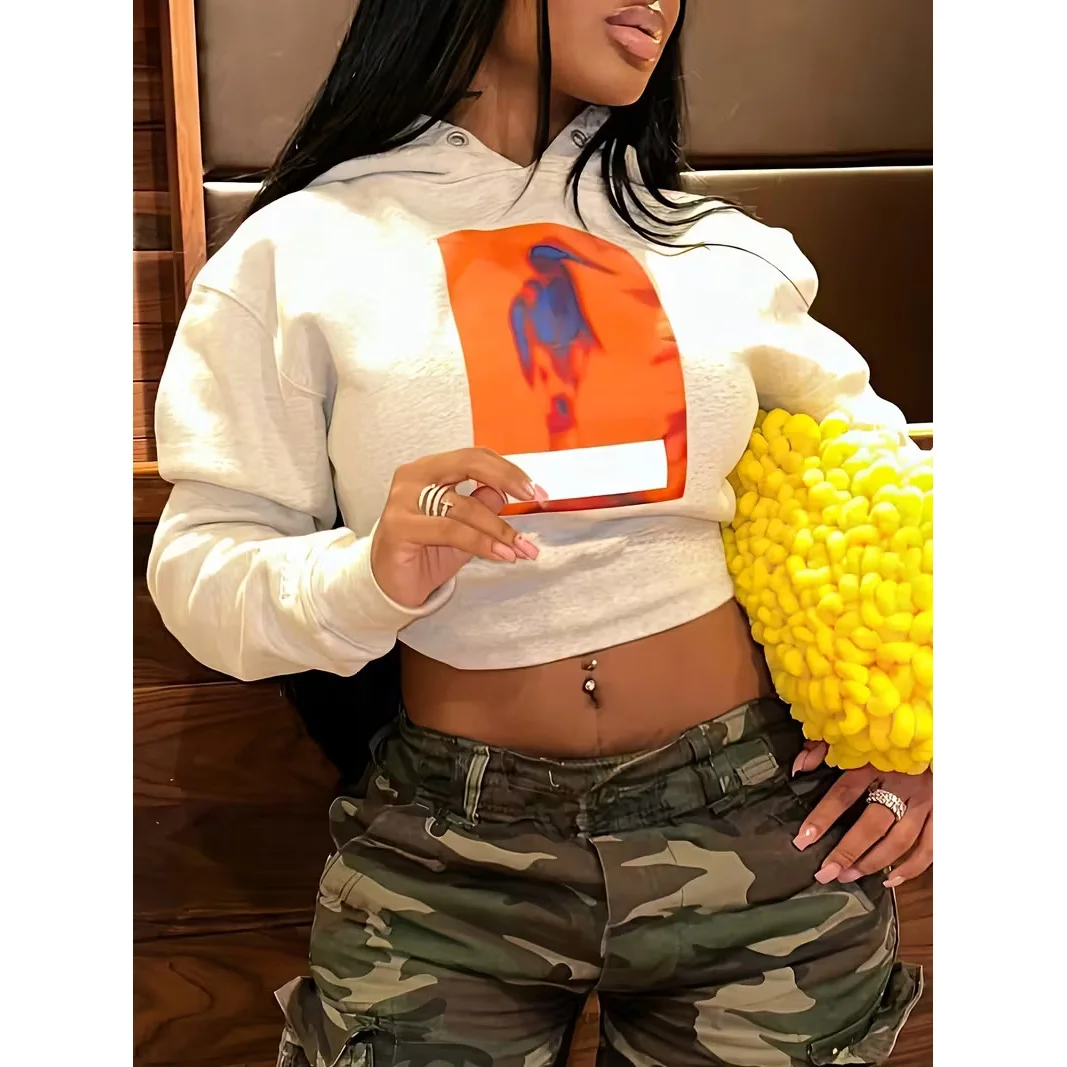 

Y2K толстовки с рисунком, топы, уличная одежда, женская зимняя одежда 2025, сексуальные футболки, повседневные модные толстовки, укороченные топы с капюшоном