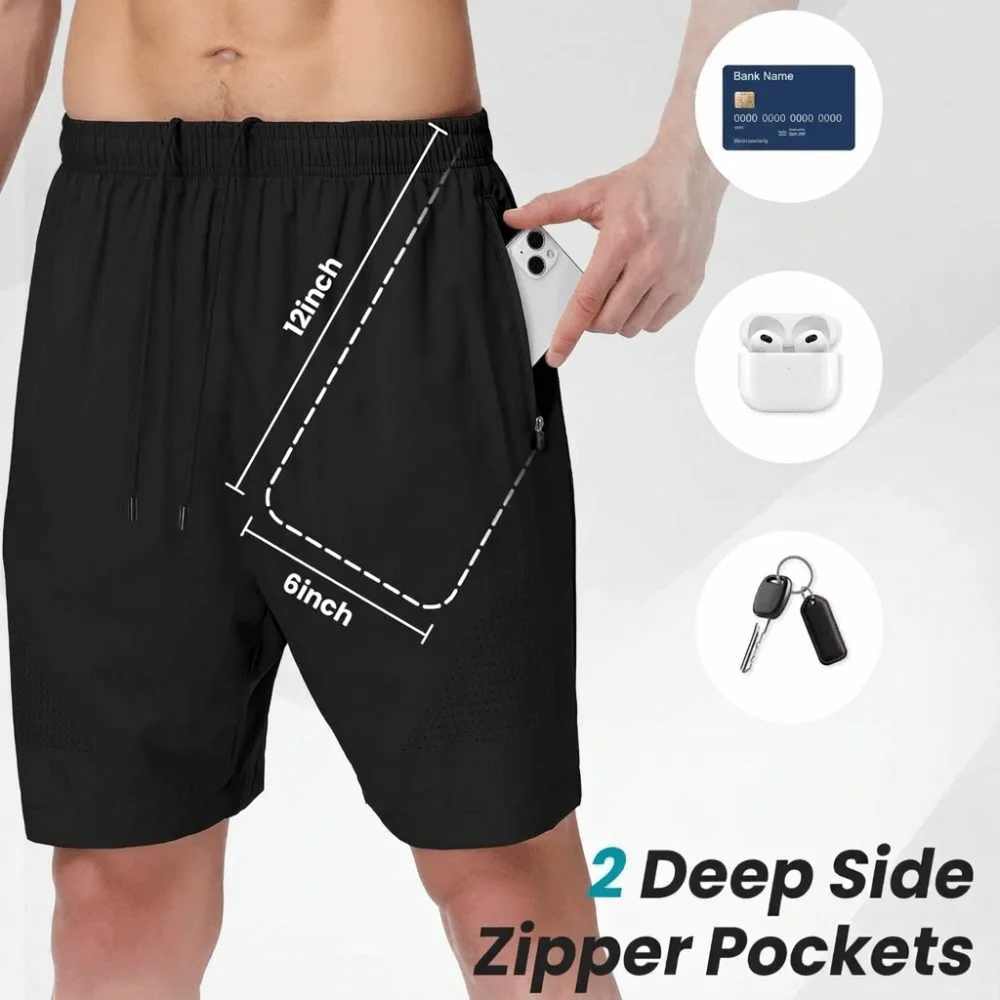 Ice Silk Men's Athletic Shorts Breathable Quick Dry Running Shorts Zip Pockets Reflective Strips Casual Shorts Summer Wear