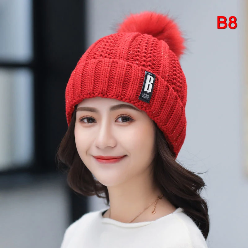 Winter Knitted Scarf Hat Set Thick Warm Skullies Beanies Hats for Women Outdoor Cycling Riding Ski Bonnet Caps Tube Scarf