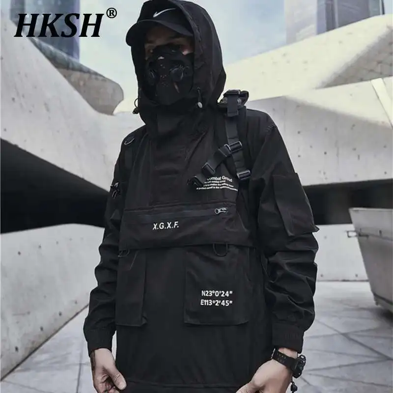 

HKSH Men's Darkwear Spring Autumn New Tide Personality Tactical Jacket Japanese Safari Style Chic Coat Hooded Techwear HK0012