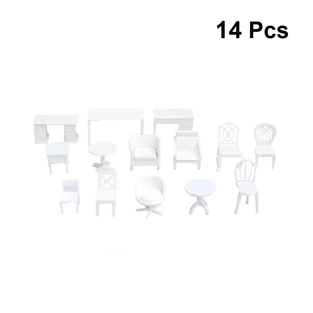 14 Pcs House Furniture Furnitue Model Kids Mini Table Kit Chair Desk Material