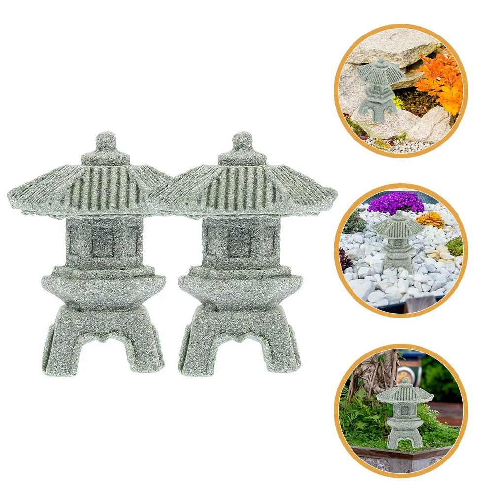 

2Pcs Mini Garden Tower Statue Stone Pagoda Decoration for Outdoor Yard Bonsai Landscape Lawn Home Decor Lantern