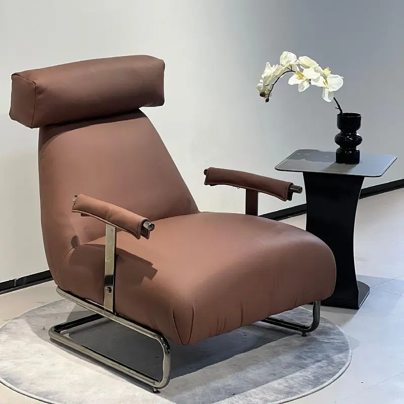 

Italian minimalist leather sofa chair simple living room balcony office leisure single sofa chair