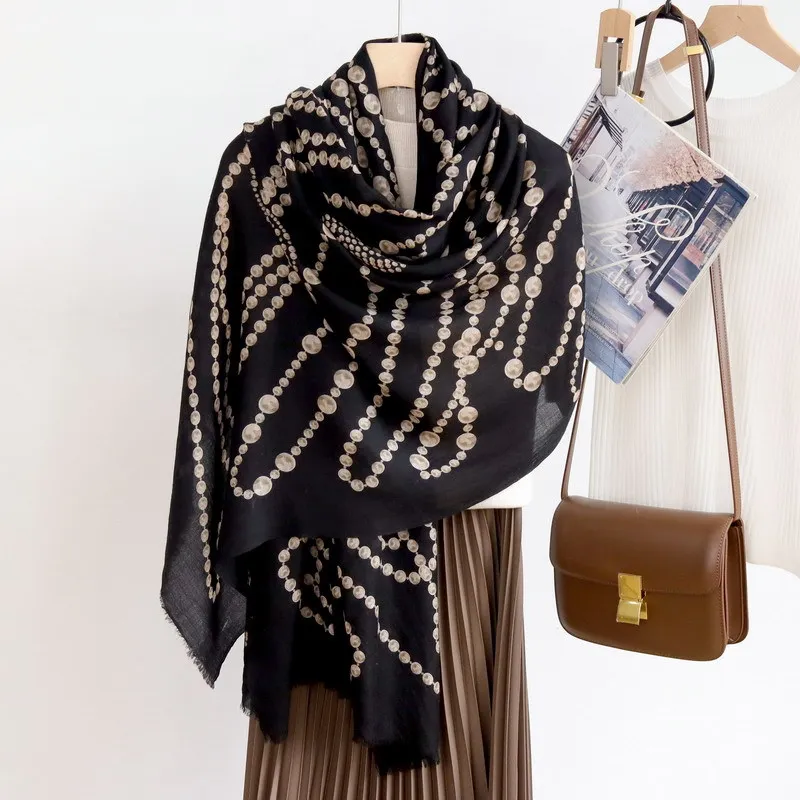 2024New Tassel Long  Scarf Black Women 100% Cashmere Pashmina Luxury Large Shawls Designer Winter Warm Scarves Stole 100*200