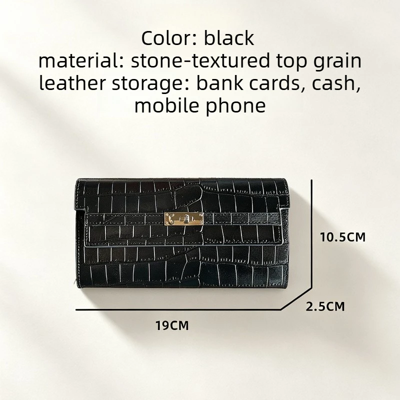 Luxury Niche Women Long Wallet 100% Cowhide Croc Texture 2026 New Large Capacity Multi Card Cash Leather Purse