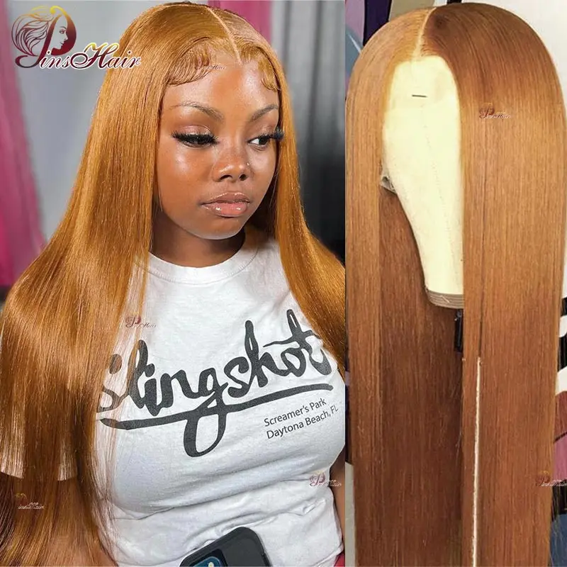 

Ginger Brown Straight 13X6 Lace Front Human Hair Wigs Pre-Plucked for Women Honey Blonde Human Hair Remy 13X4 HD Lace Front Wig
