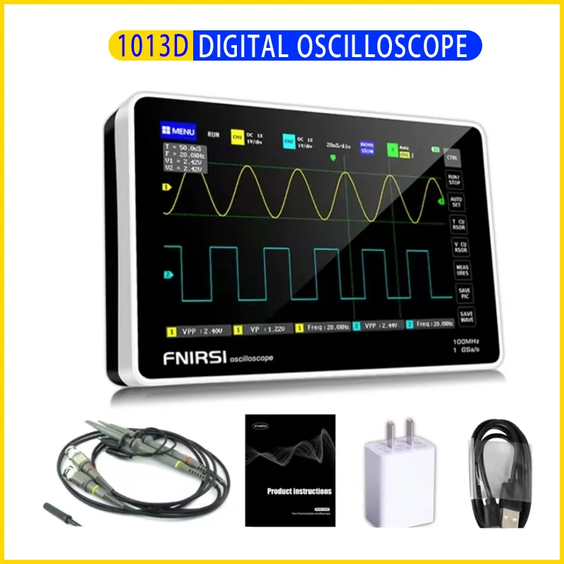 FNIRSI-1013D Digital Oscilloscope Dual Channel Flat Panel Oscilloscope 7-Inch TFT LCD Touch Screen 100MHz 1GSa/S Sampling Rate