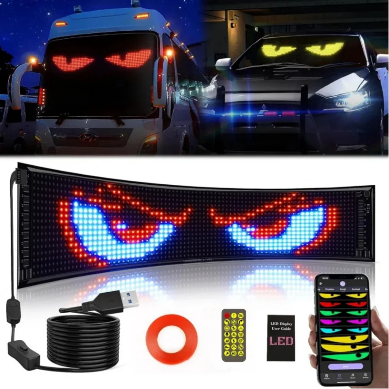 LED Matrix Pixel Panel, Scrolling Bright Advertising LED Signs, Flexible 5V LED Car Sign Bluetooth App Control Devil Eye Lights