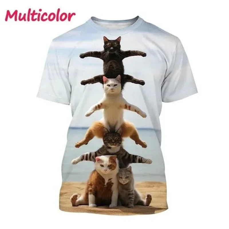 

Acrobatic Cat Funny T-shirt Men Clothing Streetwear Hip Hop Personality Crewneck T Shirts Cute Animal Man Fun Tee Shirts Summer