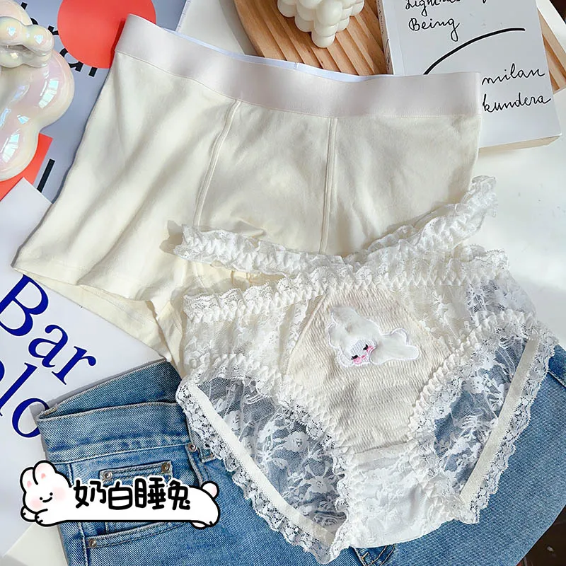 Japanese Cute Rabbit Plush Lace Up Couple Underwear Set Sweet Lolita Youth Men And Women Sweet Sexy Underwear