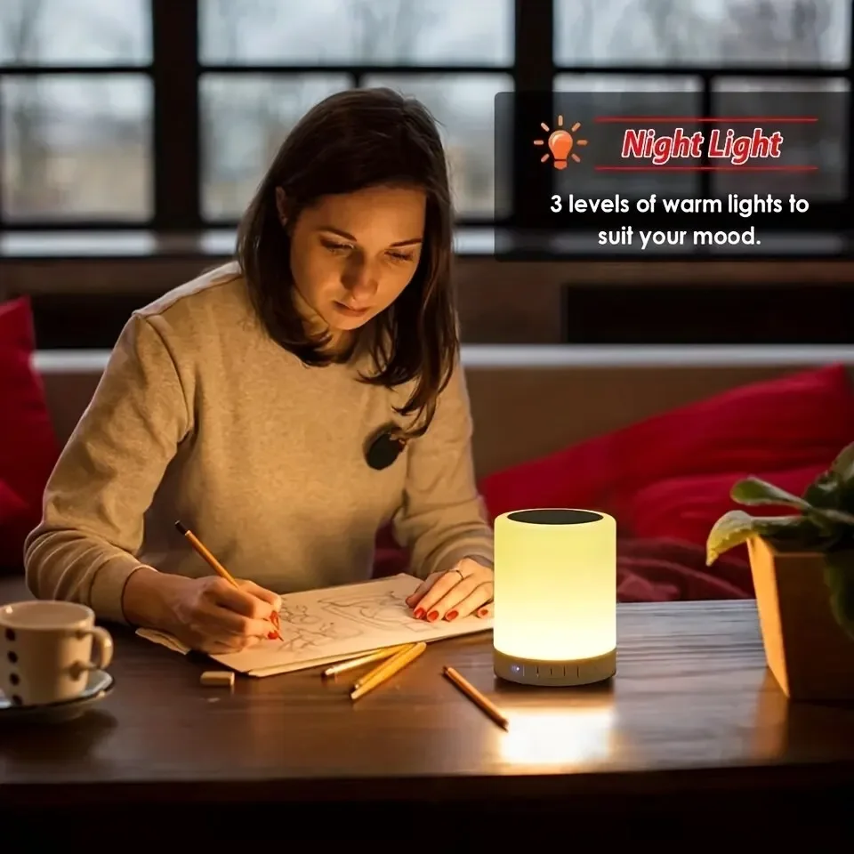 2024Bedside Table Lamp Wireless Bluetooth with Speaker Touch Light Colorful LED Night Dimming Atmosphere Table Lamp for Kid Gift