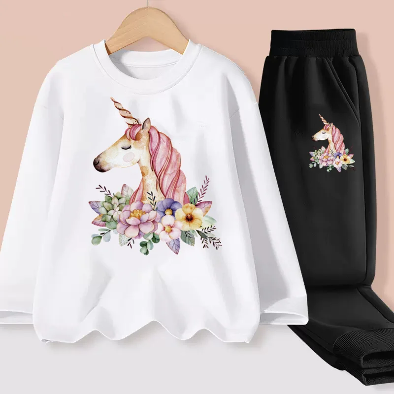 Aimi Lakana Mädchen Freizeit kleidung Einhorn Langarm T-Shirt Hose Baby Mädchen Herbst setzt Kinder 2-teilige Anzüge 3-14t
